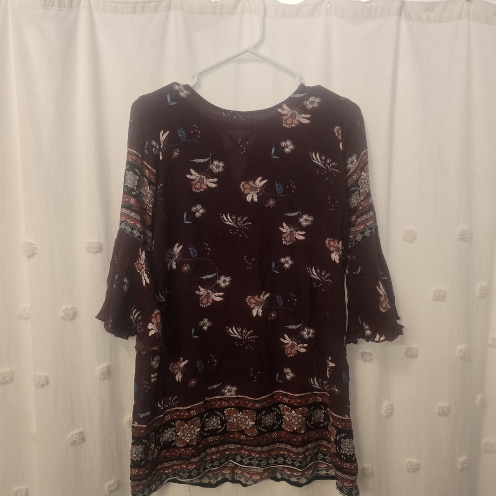Urban Girl Floral Burgandy Boho Tunic Size Small
